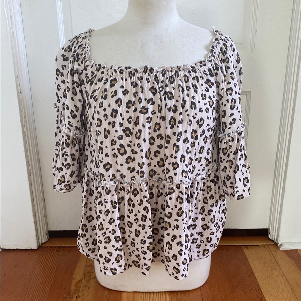 American Eagle 3/4 Sleeve Boho Leopard‎ Print Blouse Small